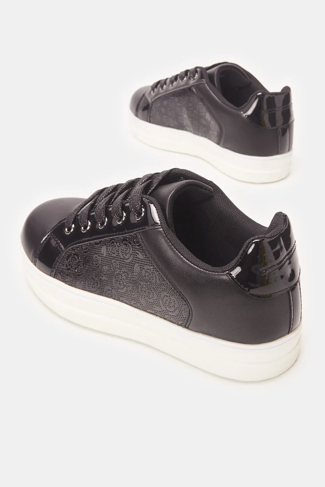 Senior Girls Black Floral Embossed Sneaker