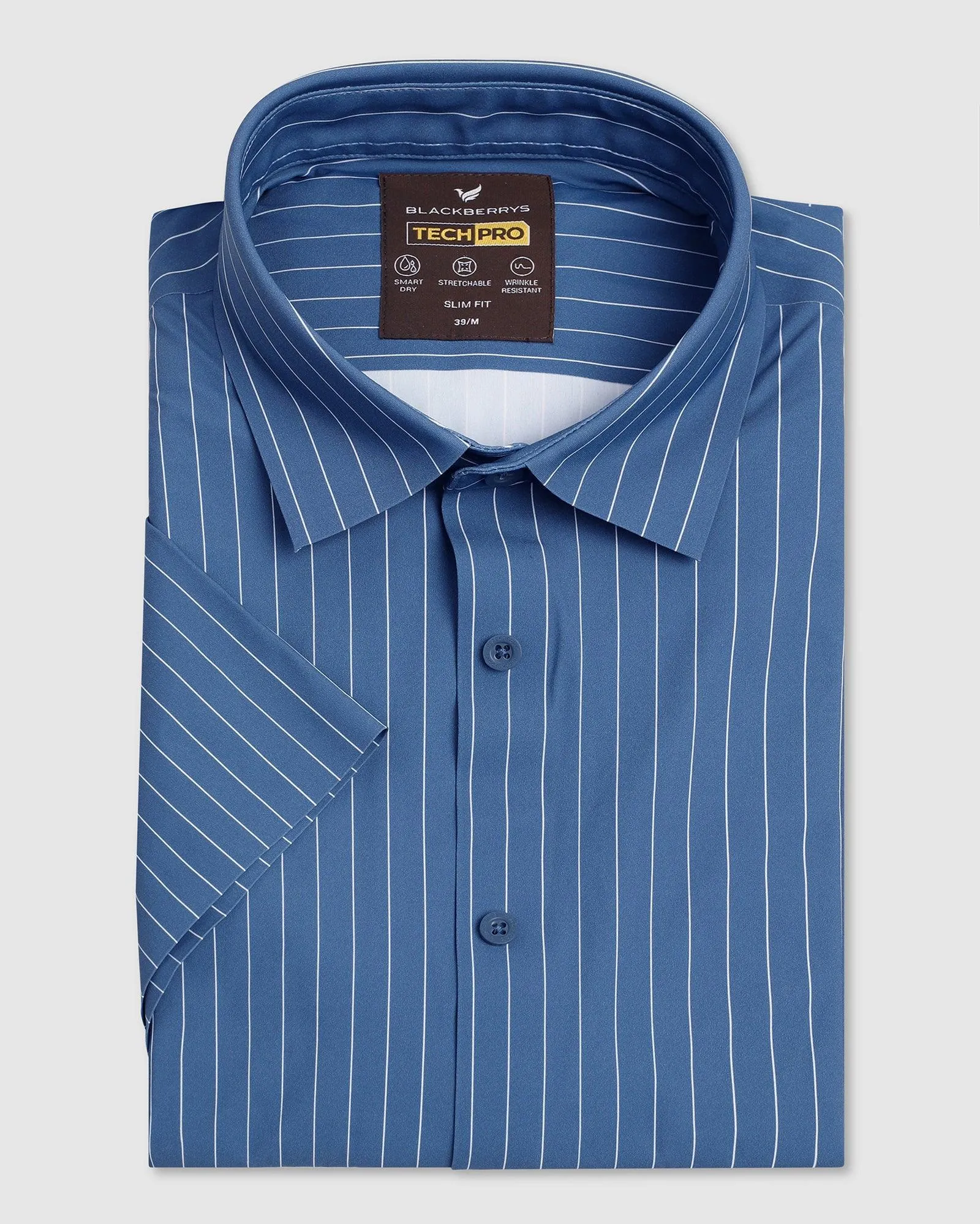 TechPro Formal Half Sleeve Navy Stripe Shirt - Dickins