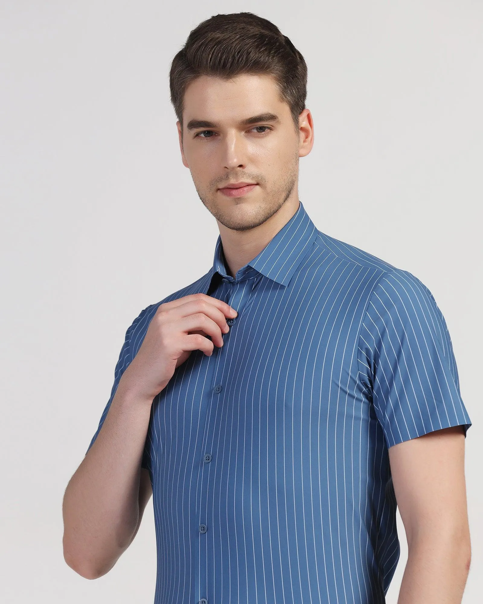 TechPro Formal Half Sleeve Navy Stripe Shirt - Dickins