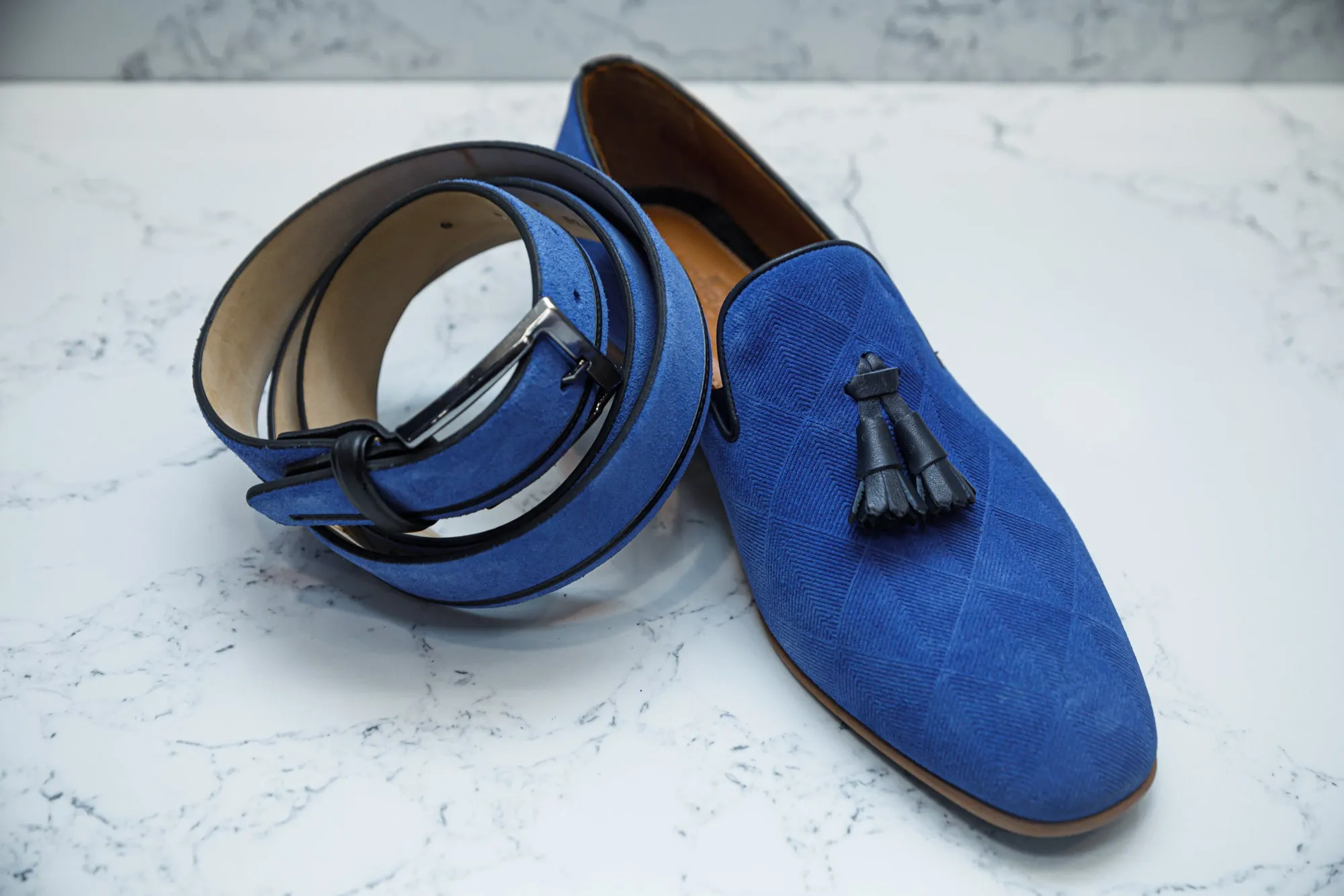 The Diamanté Suede Loafers - Royal Blue