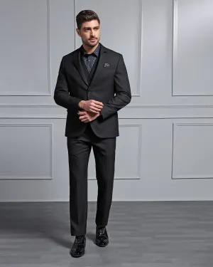 Three Piece Black Textured Formal Suit - Carbon