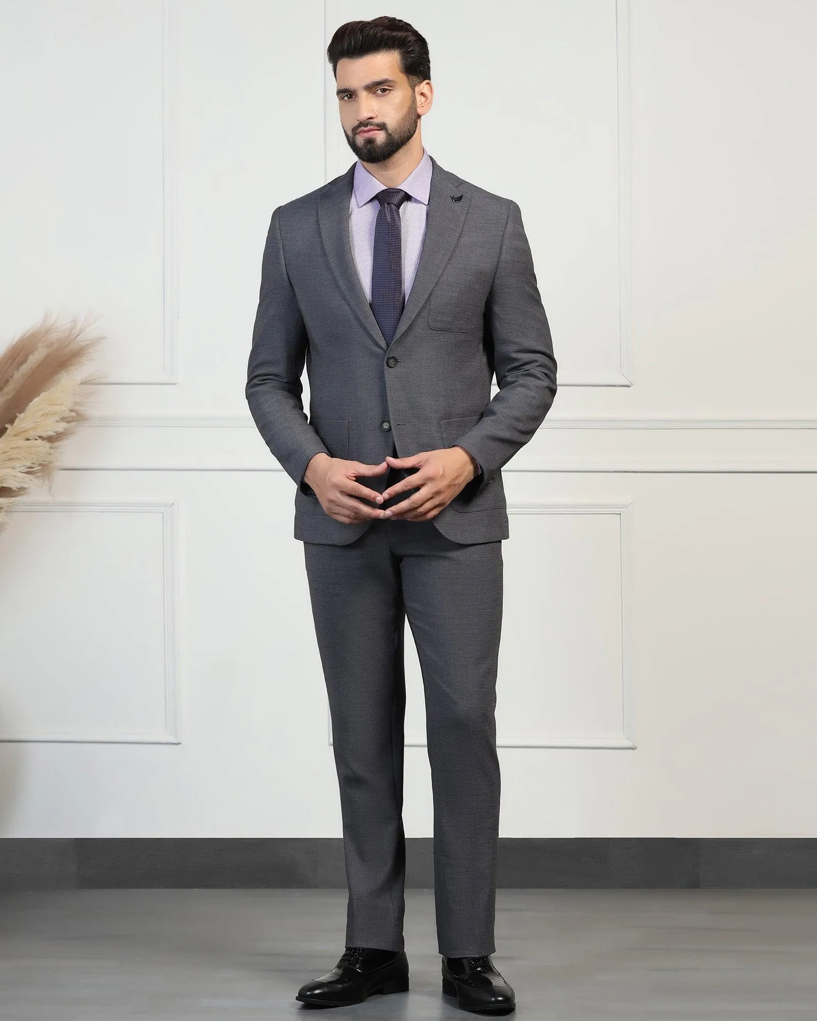 Two Piece Charcoal Textured Formal Suit - Drebin