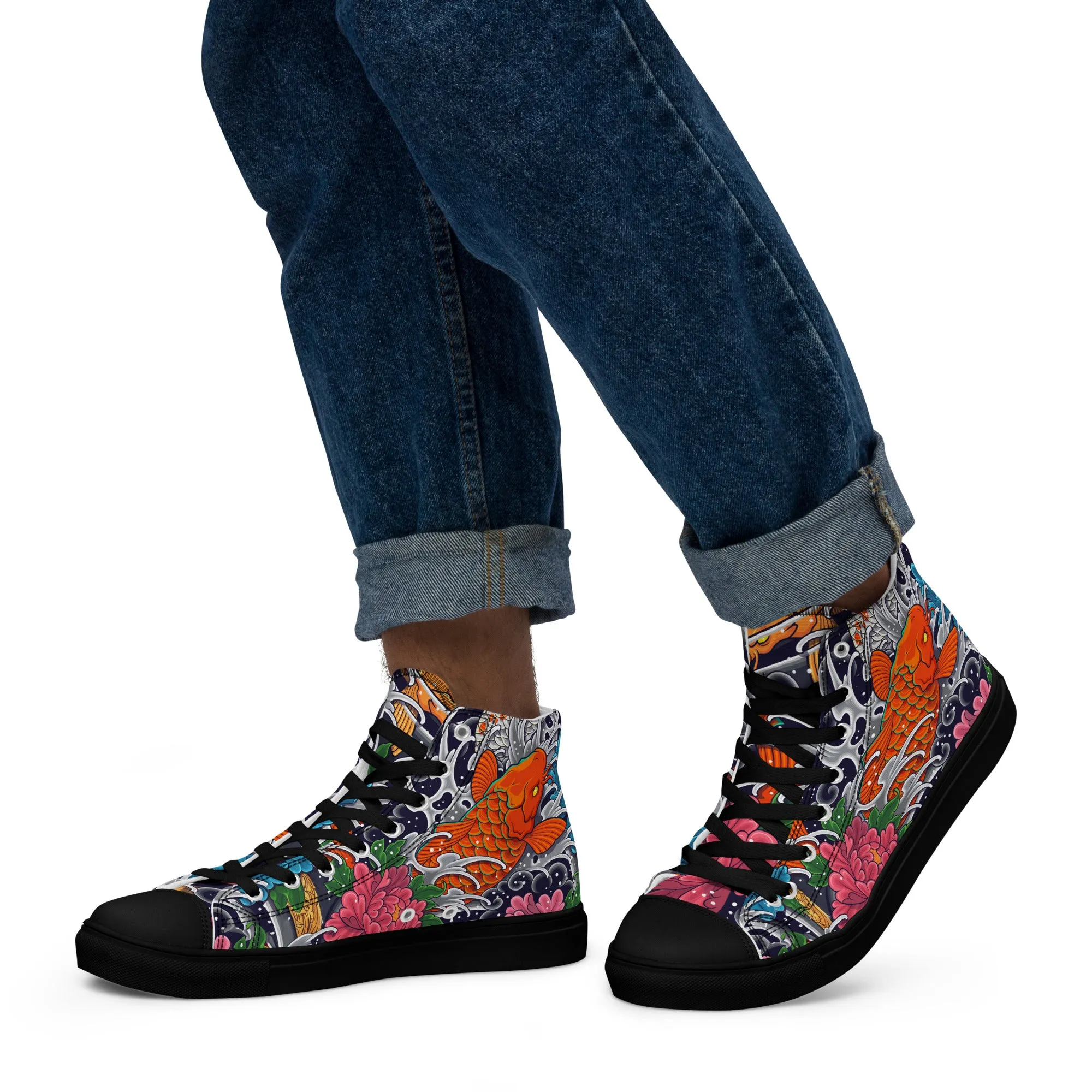 Unisex high top canvas shoes - Koi Fish