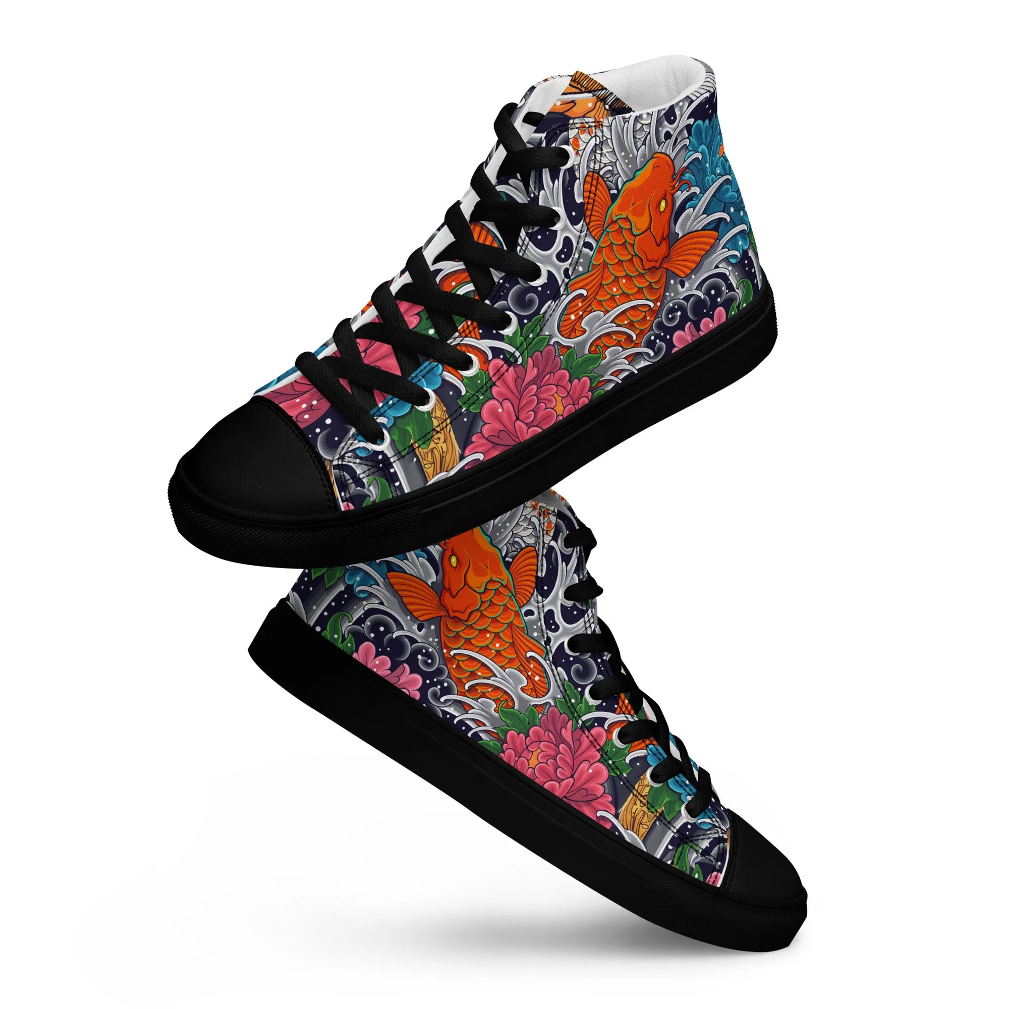 Unisex high top canvas shoes - Koi Fish