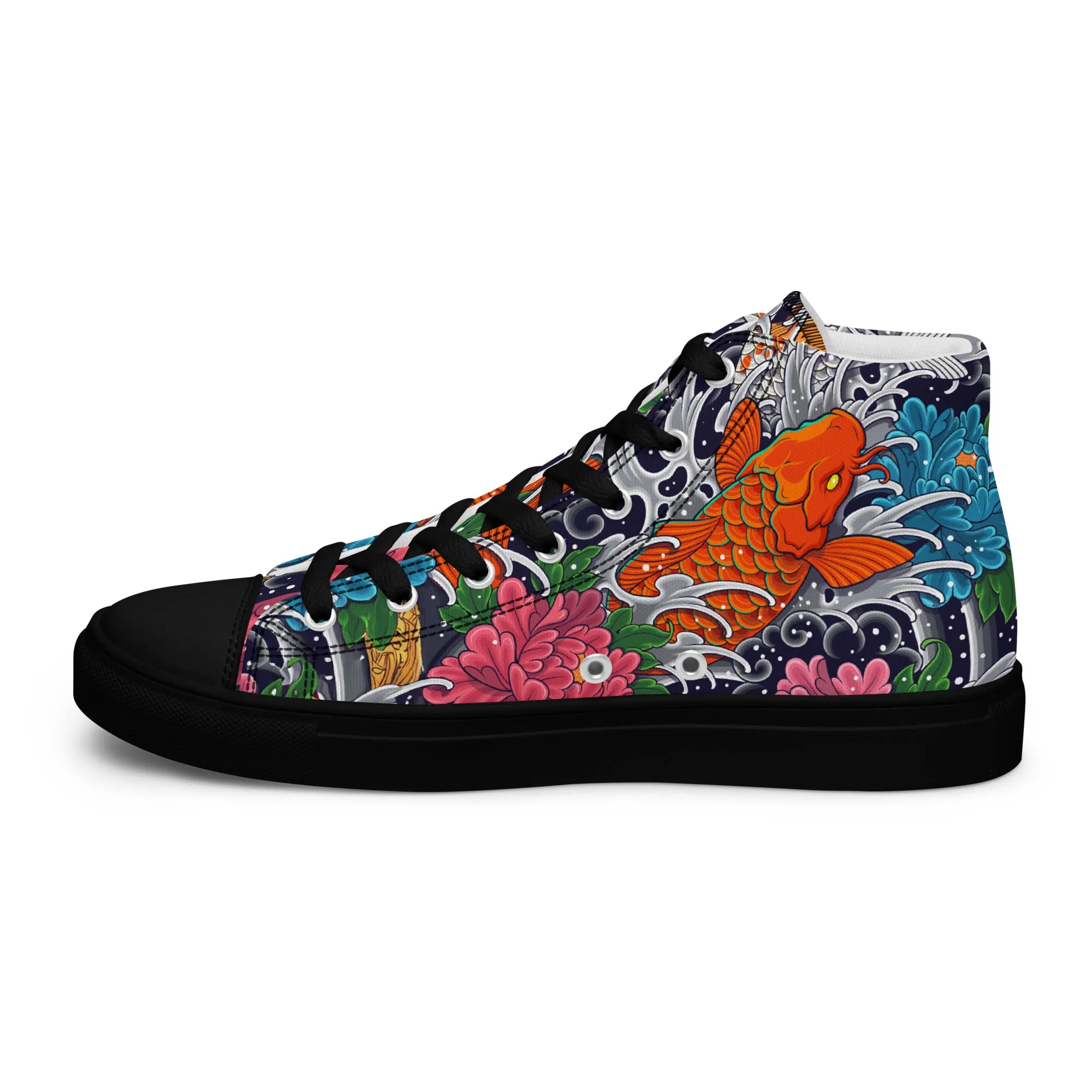 Unisex high top canvas shoes - Koi Fish