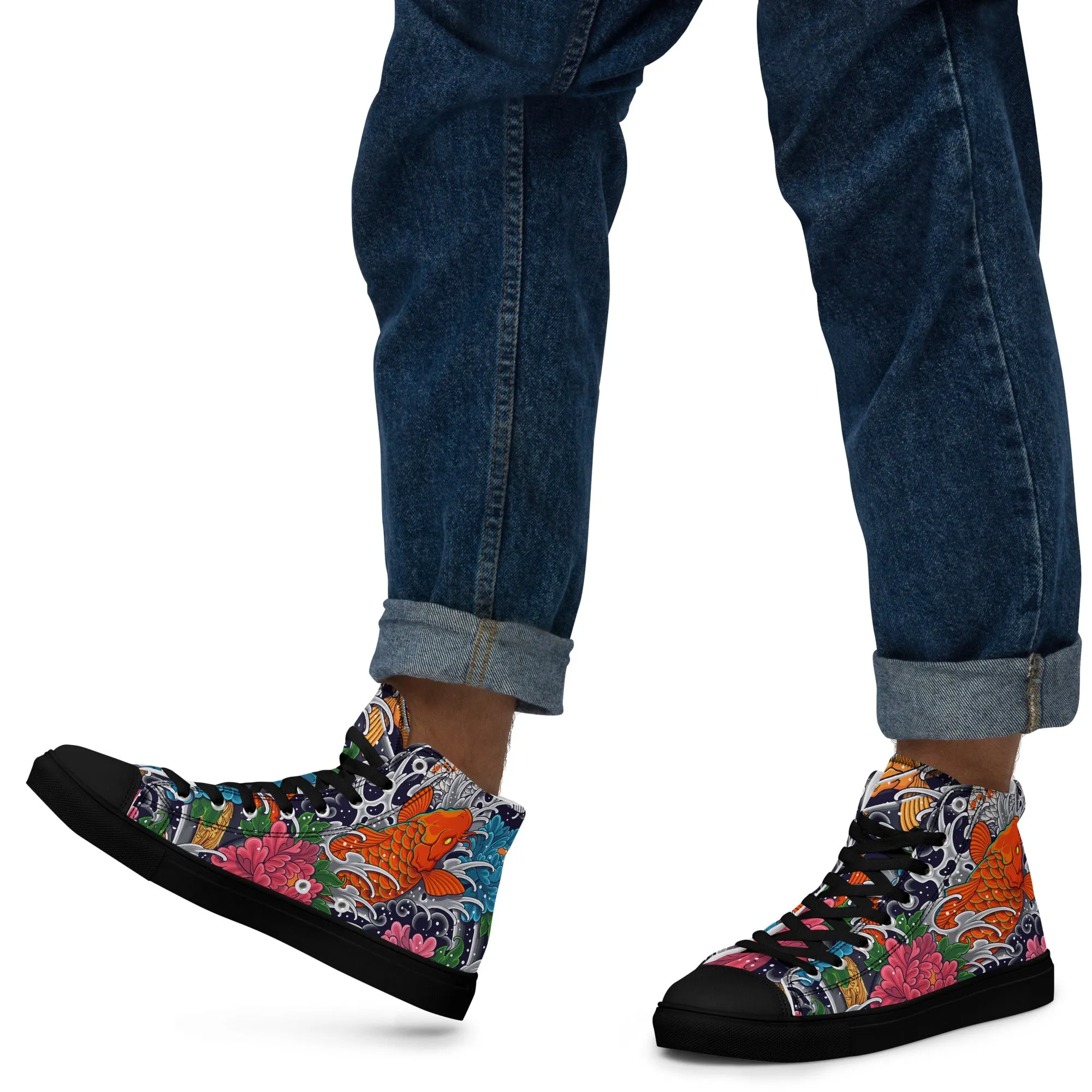 Unisex high top canvas shoes - Koi Fish