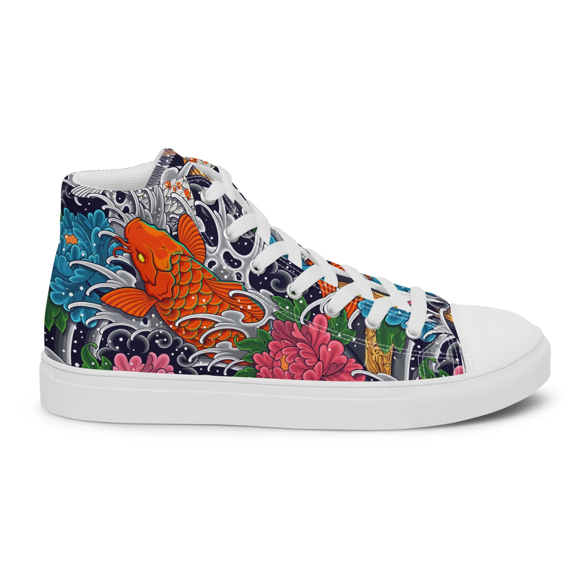 Unisex high top canvas shoes - Koi Fish