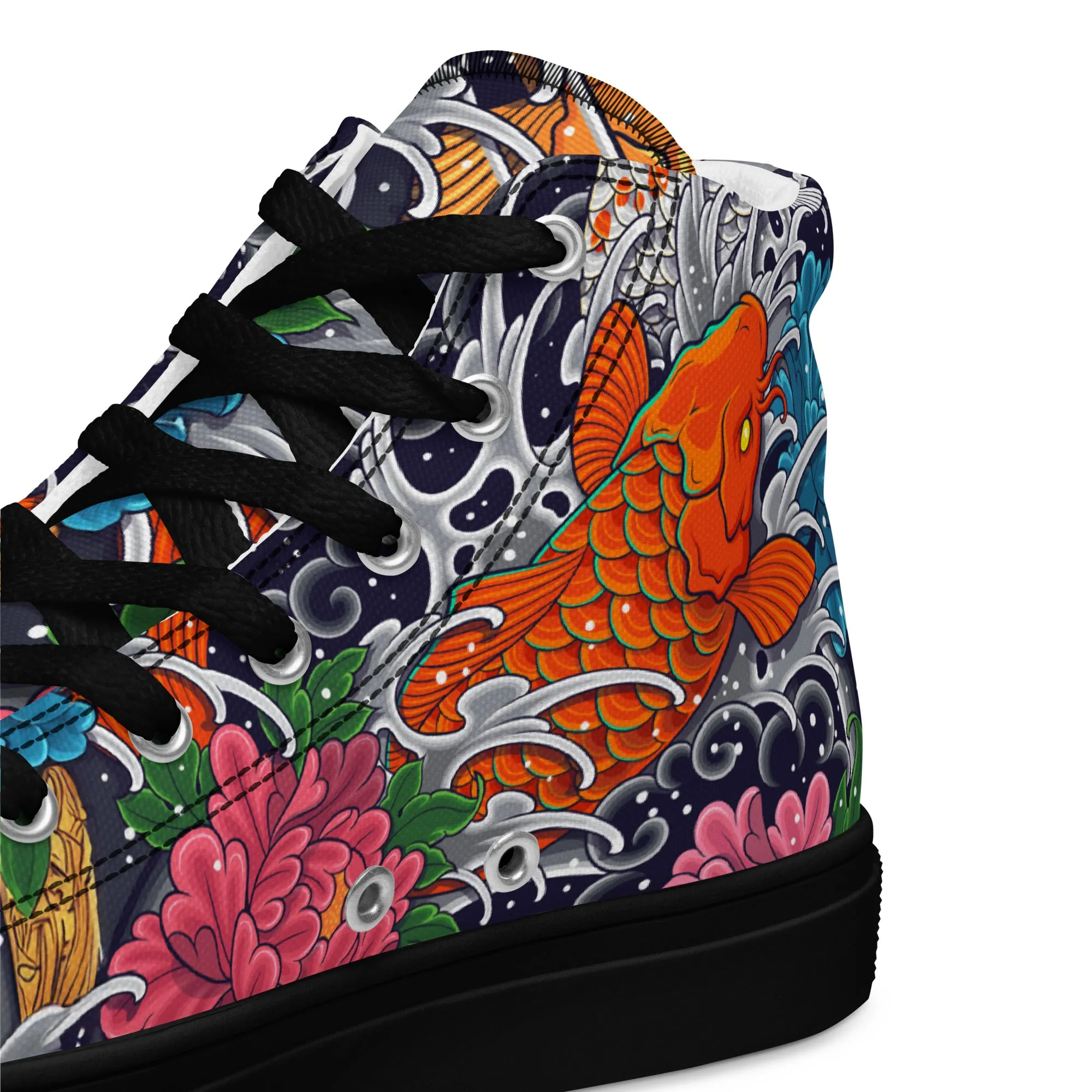 Unisex high top canvas shoes - Koi Fish