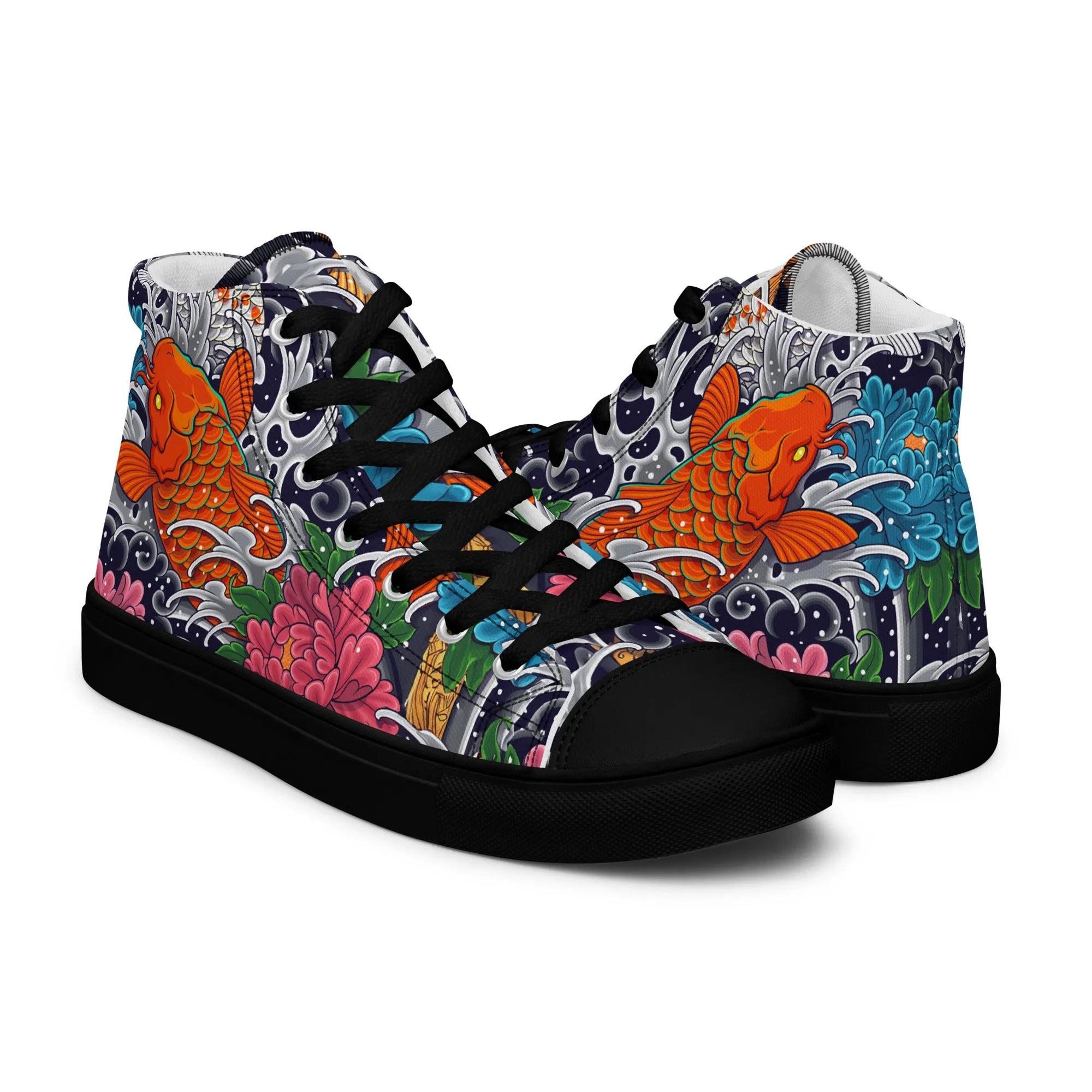 Unisex high top canvas shoes - Koi Fish