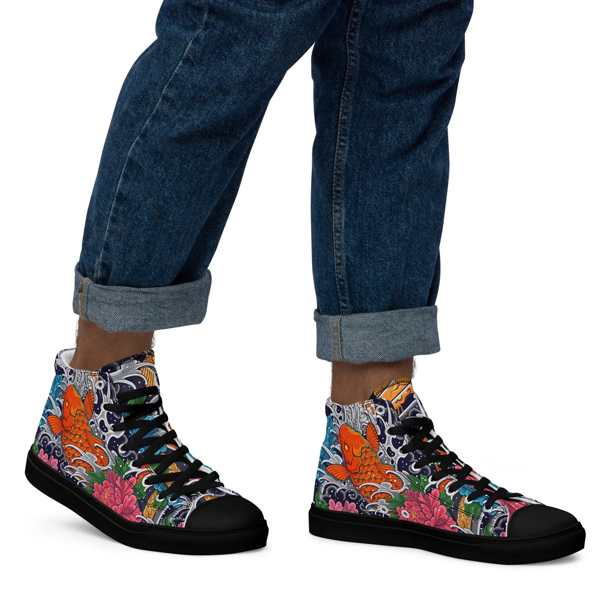 Unisex high top canvas shoes - Koi Fish