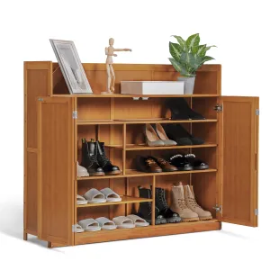 valiant Bamboo 6 Tiers Shoe Cabinet with Door, Storage 21 Pairs of Shoes, Brown Varnished, for Home