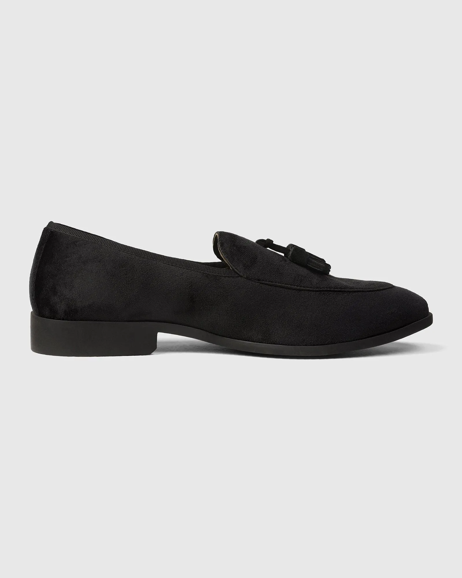 Velvet Black Textured Slip On Shoes - Mrinal