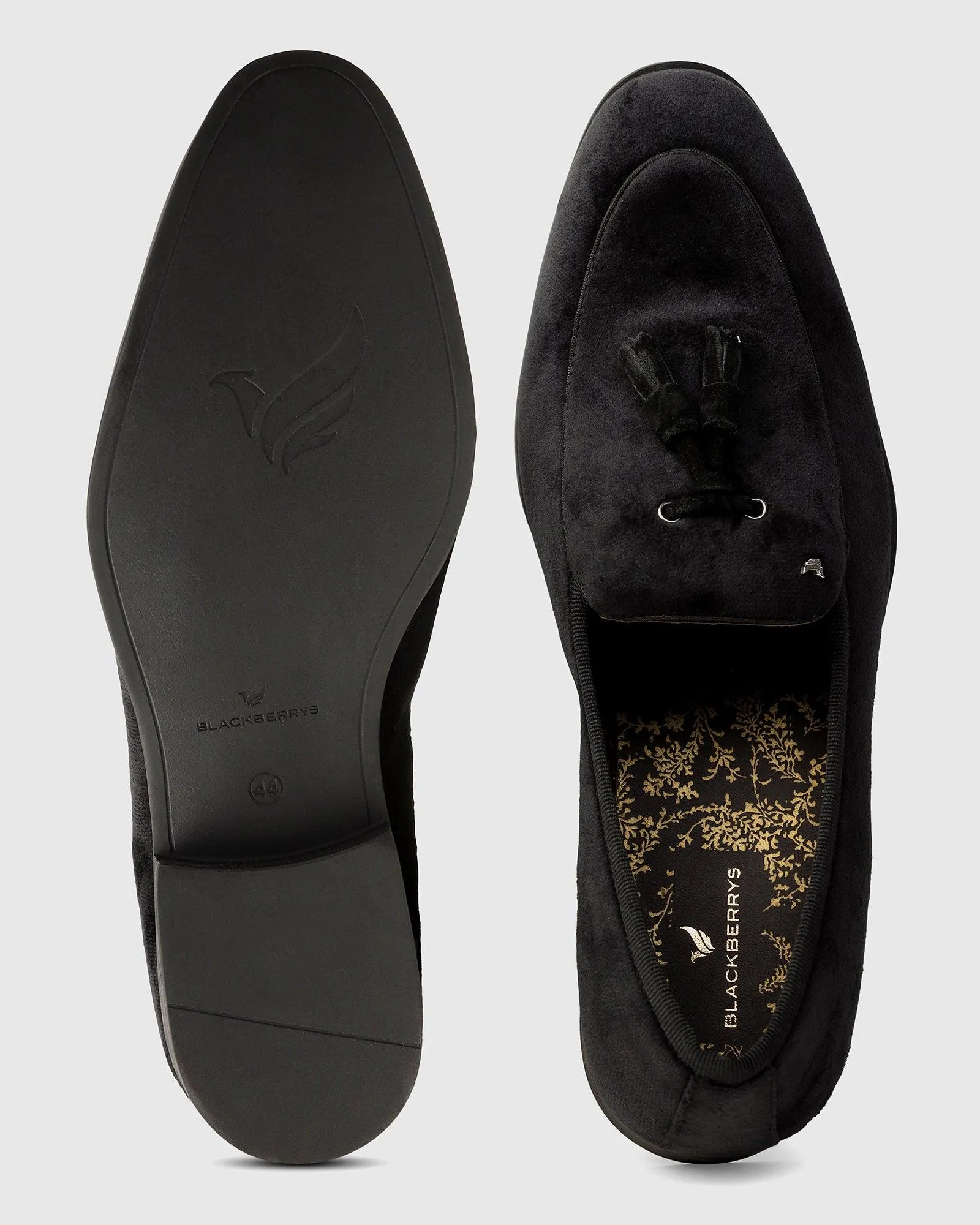 Velvet Black Textured Slip On Shoes - Mrinal