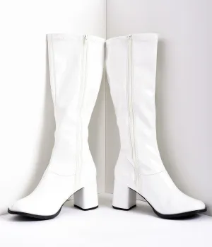 White Stretch Patent Knee High Go Go Boots