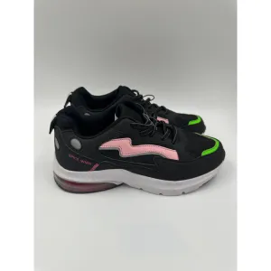 Women's Size 6, Black Casual Sneakers w/ Lime Green & Baby Pink Accents