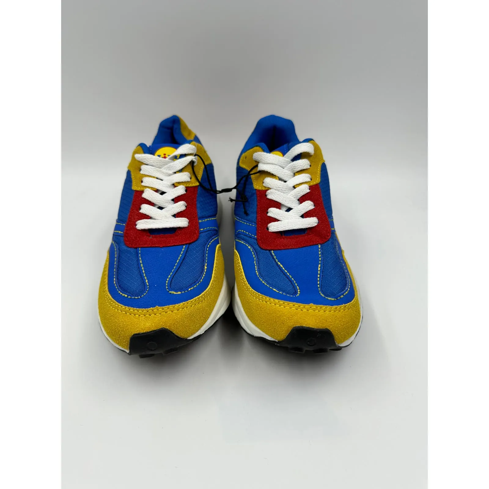 Women's Size 7, 70s Style Blue, Red & Yellow Chunky Sneakers w/ Thick White Sole