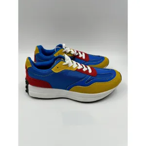 Women's Size 7, 70s Style Blue, Red & Yellow Chunky Sneakers w/ Thick White Sole