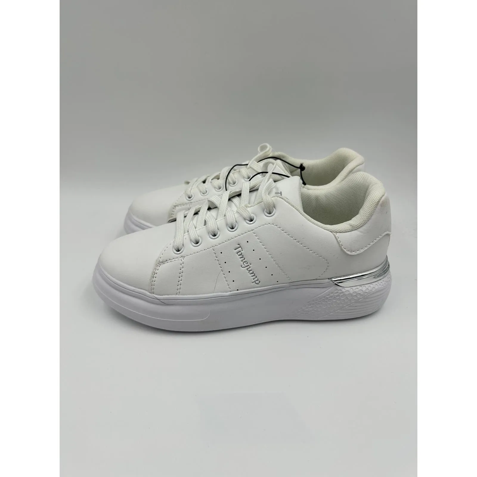 Women's Size 7, All White Synthetic Sneaker with Thick Sole for Ultimate Support